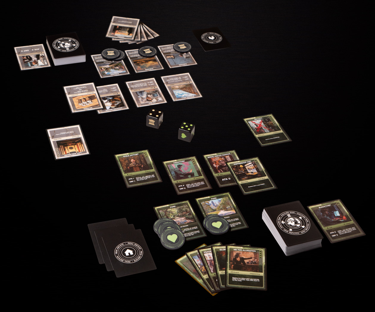 Culture War cards and components arranged for play on a table