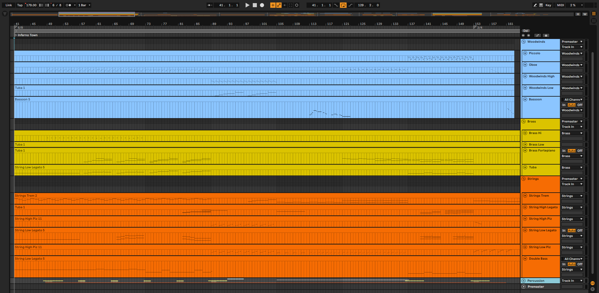 Ableton Live orchestral session for Konrad Karczewski’s recreation of the Heroes of Might and Magic III Inferno Town theme